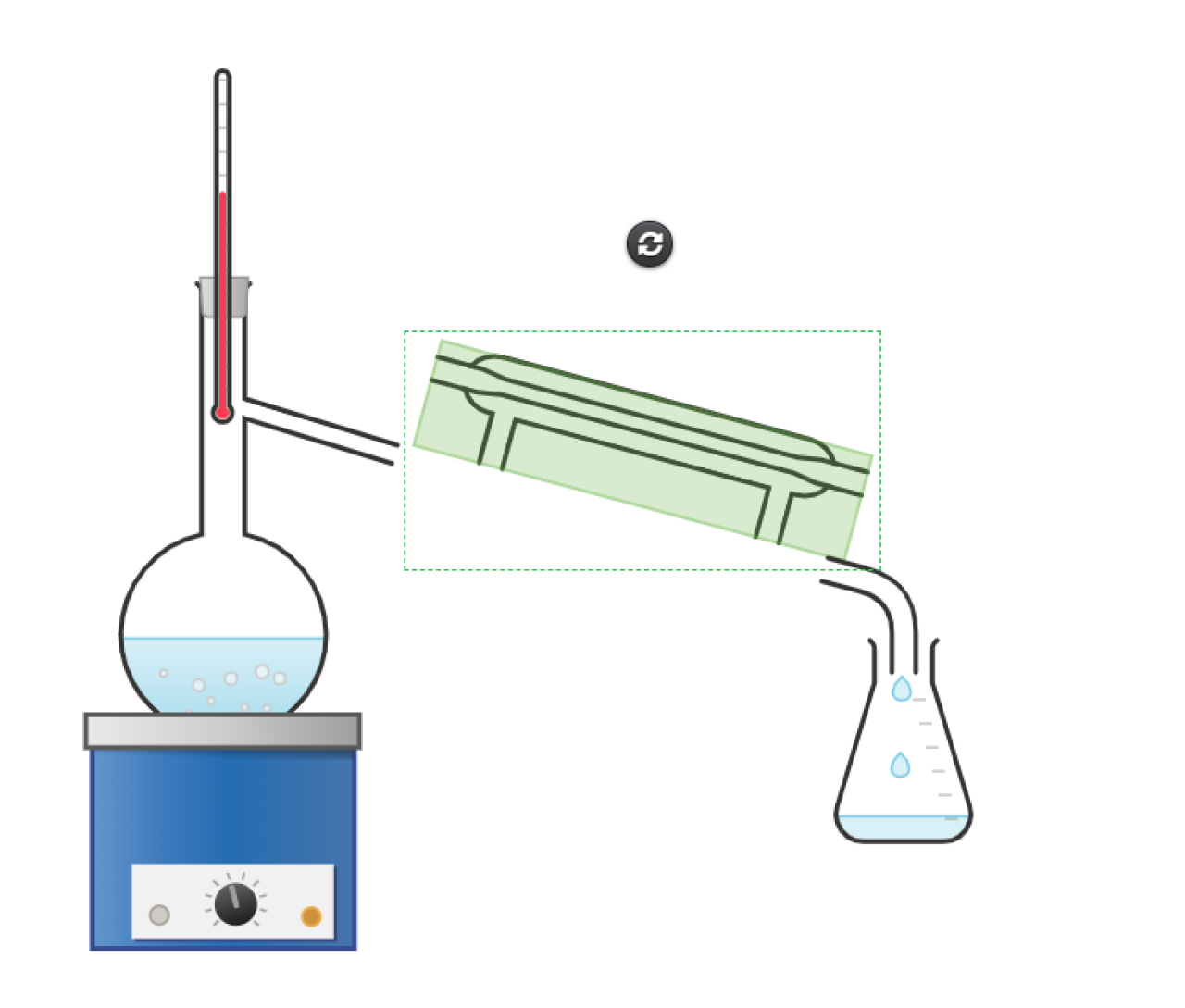 schematische Darstellung einer aufgebauten Destillationsapparatur.